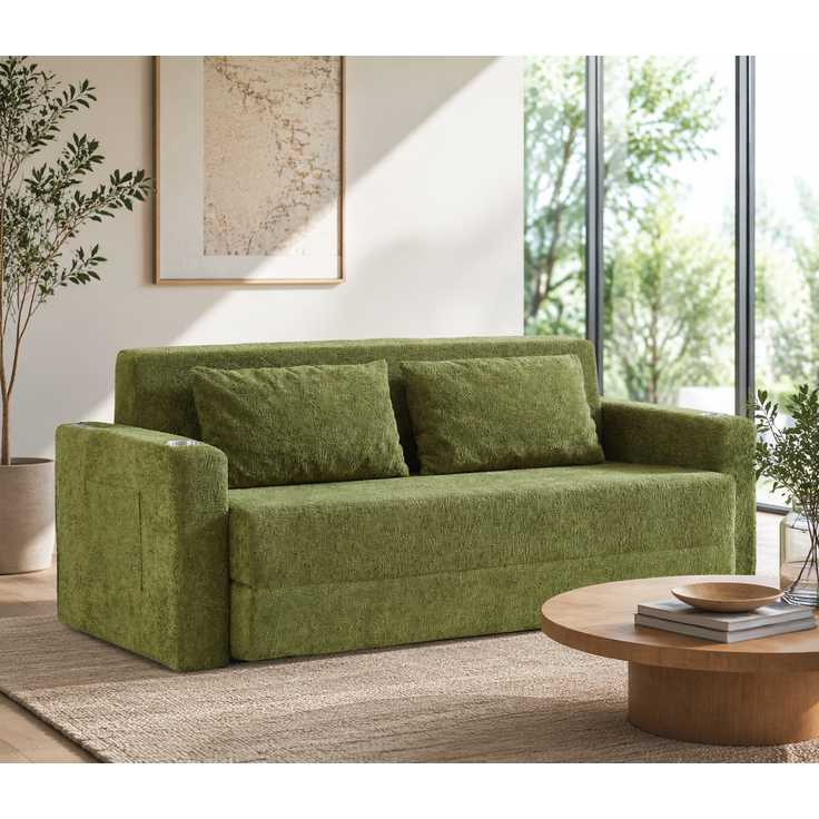 ZUBALIYA SchlafSofa mit USB - Anschluss, mit Samtbezug, mit breiten Armlehnen, mit Schaumstoffpolsterung, aus Samt