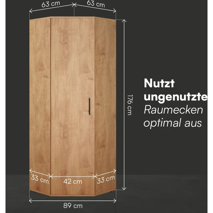 Bellamio 'Apol' Eckschrank, Eichenoptik, 176x63x63 cm, Mehrzweckschrank mit 5 Fächern, inkl. 2 verstellbaren Einlegeböden – Bild 6