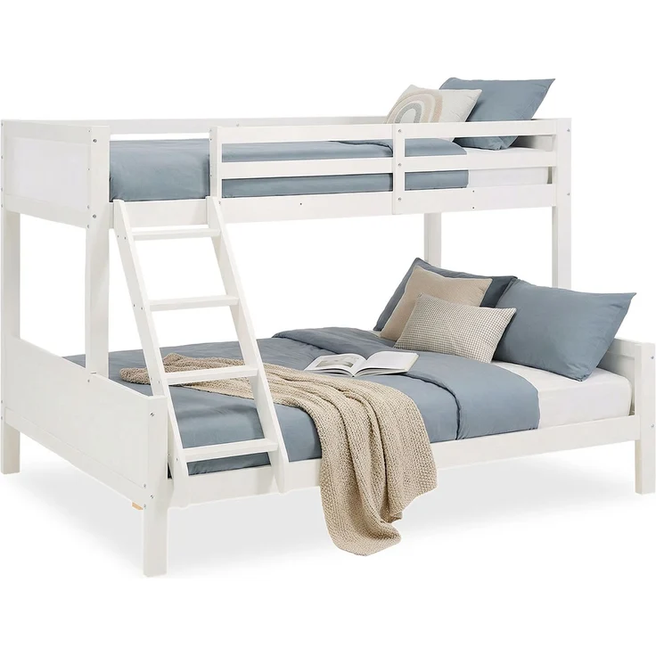 Homestyle4u Kinderbett Etagenbett 90x200 und 140x200 Jugendbett Hochbett Weiß, lackiert, massives Kiefernholz – Bild 1