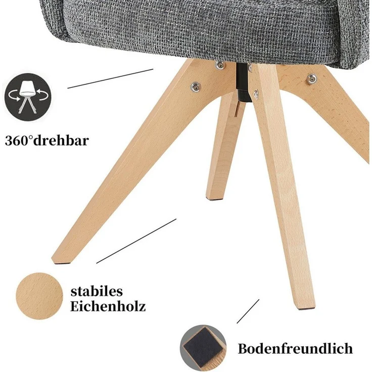 DUBI Möbel Polsterstuhl Esszimmerstuhl THOMAS-ZARA drehbar mit Armlehnen, Bequeme Federkernpolsterung, wahlweise Holz- oder Metallgestell – Bild 4