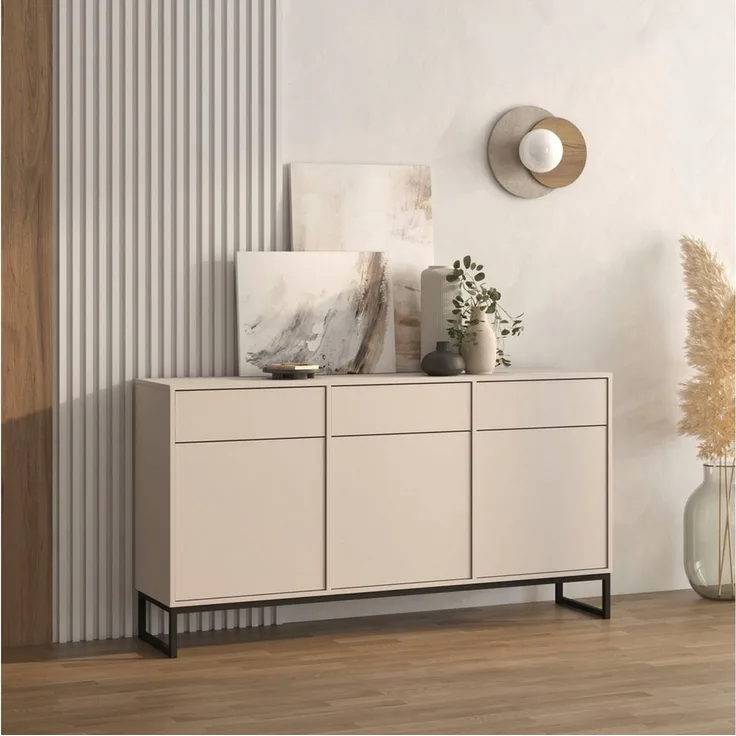 OTTO home Sideboard Loft, Breite 157 cm, grifflose Kommode 3 Türen/3 Schubkästen, Schubladenschrank mit viel Stauraum, Einlegeböden verstellbar