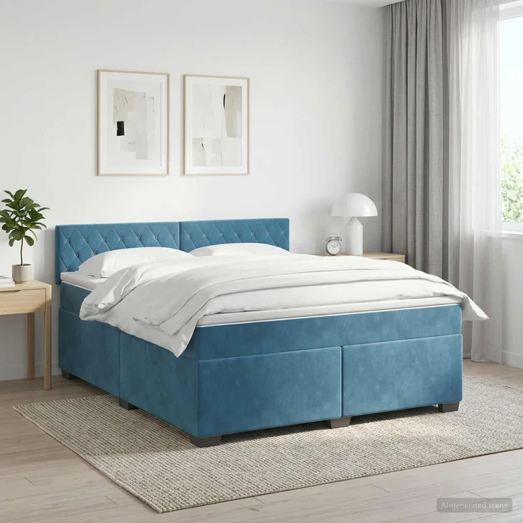 vidaXL Boxspringbett mit Matratze Dunkelblau 180 x 200 cm Samt 3450762 – Bild 1