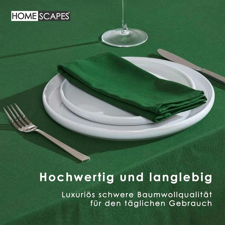 Homescapes Tischdecke Tischdecke dunkelgrün – 137 x 137 cm, 100% Baumwolle (1-tlg) – Bild 4