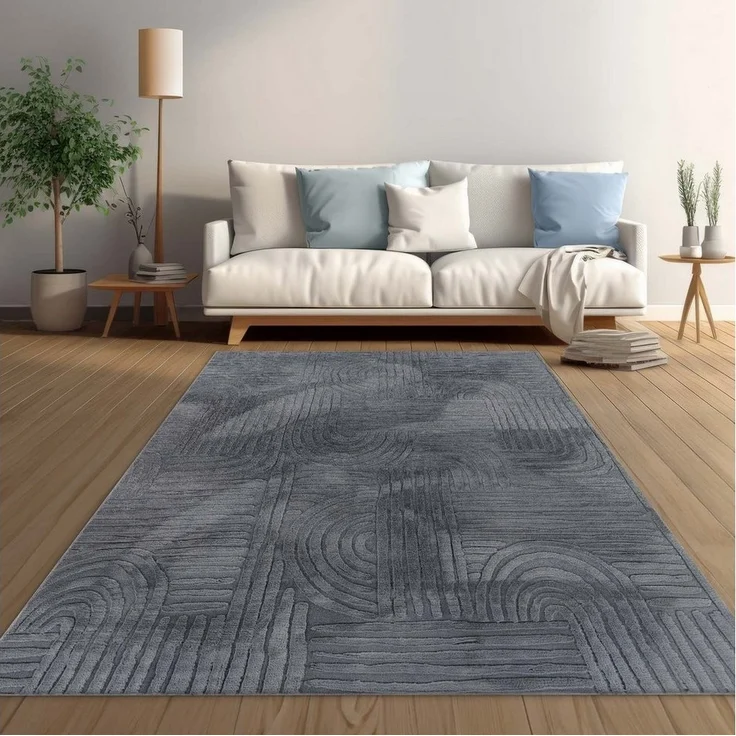 TaraCarpet Teppich Taipe-Onda Hasenfell extra weich Hoch-Tief-Struktur, rechteckig, Höhe: 13 mm, Hasenfell Fliese anthrazit Wohnzimmer Schlafzimmer Esszimmer 60X110 – Bild 5