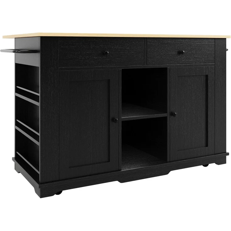 Kücheninsel, Küchenwagen mit Steckdosenleiste ausgestattet, Küchenschrank, Servierwagen mit arbeitsplatte, buffetschrank, Speisewagen mit Holzmaserung, buffetschrank,Schwarz – Bild 9