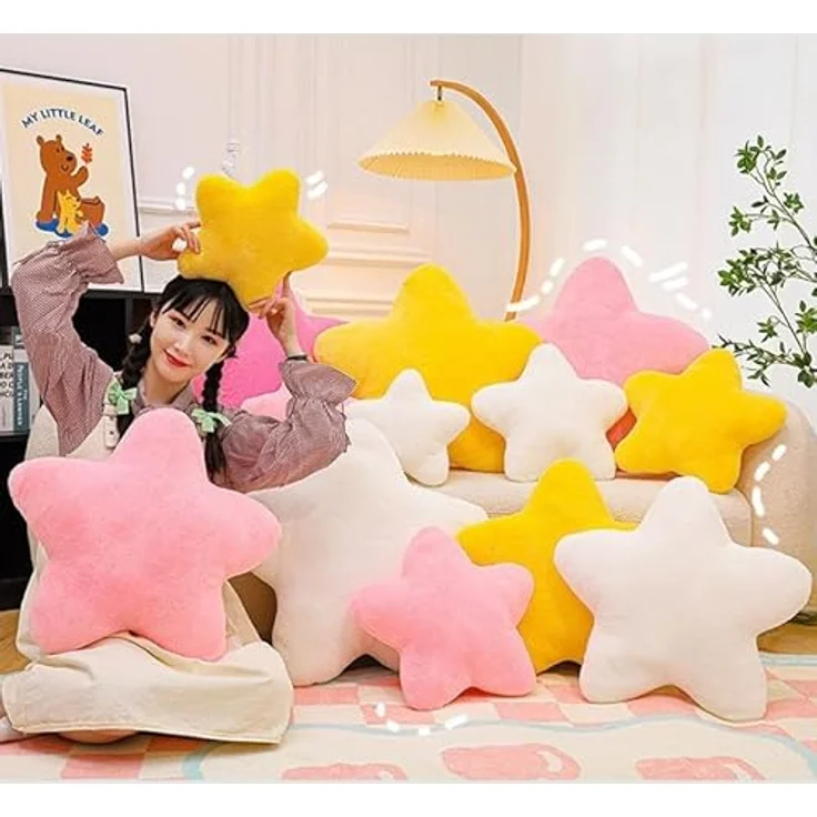 Herfair Kuschelkissen Kinder Sternkissen, Plüsch Kissen Dekokissen für Kinderzimmer,Weiche Flauschige Sternform Zierkissen,Gefülltes Stern Wurfkissen Kissen für Heimdekoration (milchig weiß,50CM) – Bild 3