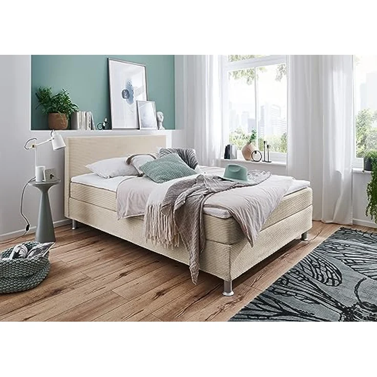 ATLANTIC home collection Boxbett inklusive Rost und Federkernmatratze, Stoff, Creme, 120x200 cm – Bild 3