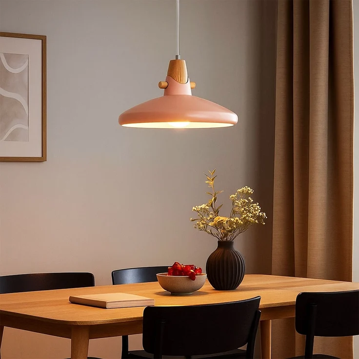 Hängeleuchte, pink, Metall, Holzoptik, H 150 cm – Bild 2