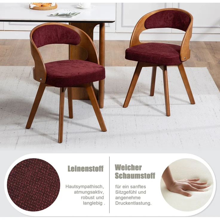 LVHOM Esszimmerstuhl 360° drehbar, 2er Set, Polsterstuhl aus Leinen und Massivholz, Küchenstuhl gepolstert, ergonomischer Schalenstuhl mit Armlehne, bis 150 kg – Bild 5