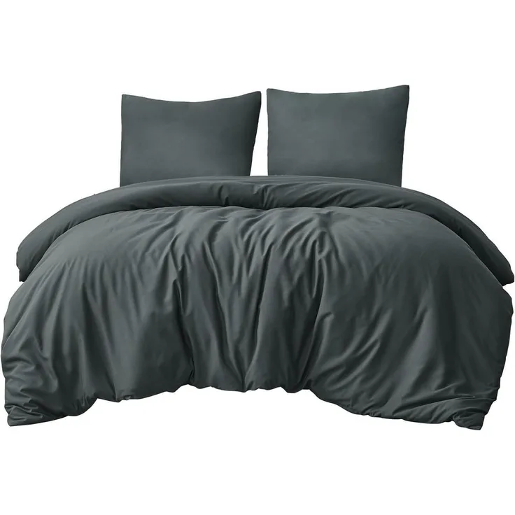 Bettwäsche Set 200x220 Grau Mikrofaser Reißverschluss 3tlg weich & bügelfrei