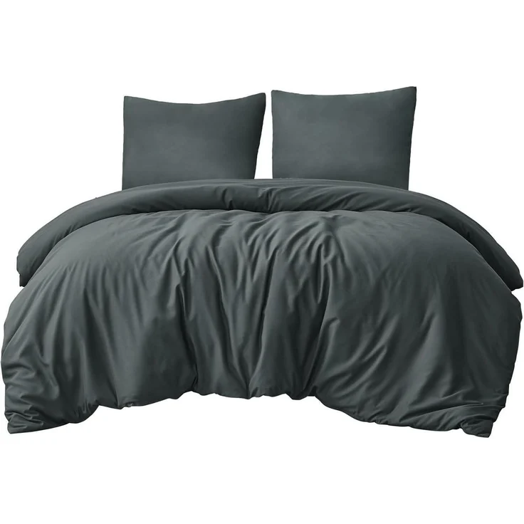 Bettwäsche Set 200x220 Grau Mikrofaser Reißverschluss 3tlg weich & bügelfrei – Bild 1