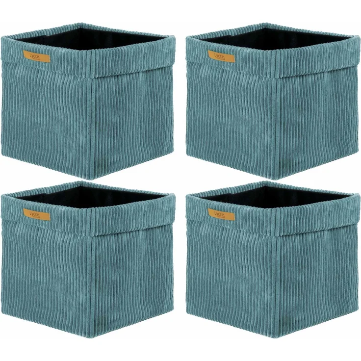 Lycce faltbare Aufbewahrungsbox, 4er Set - Cord, passend für Kallax Regal, abnehmbarer Bezug, robust, formstabil Türkis 31x33x33cm – Bild 1