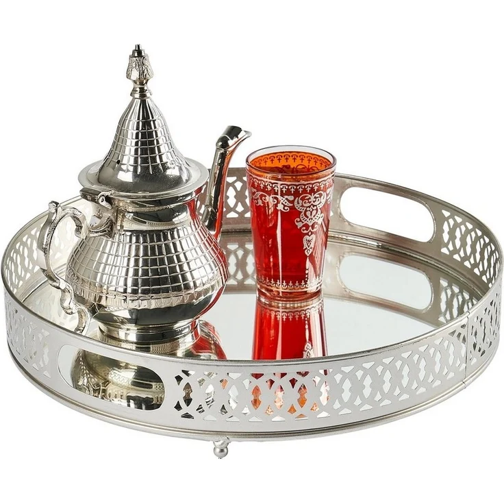 Marrakesch Orient & Mediterran Interior Tablett Spiegeltablett Rundes Tablett Nikita 30cm groß Ramadan Deko, Handarbeit – Bild 2