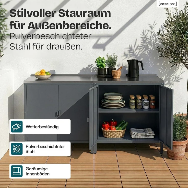 Outdoor Schrank Bolognano 92x80x50 cm Dunkelgrau, matt [casa. pro] – Bild 4