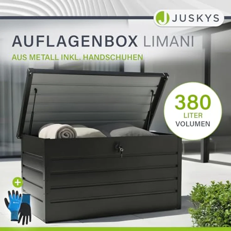 Juskys Metall Aufbewahrungsbox Limani 380 Liter - Outdoor Box - wasserdicht, abschließbar - Gartenbox, Auflagenbox, Kissenbox für Garten Anthrazit – Bild 3