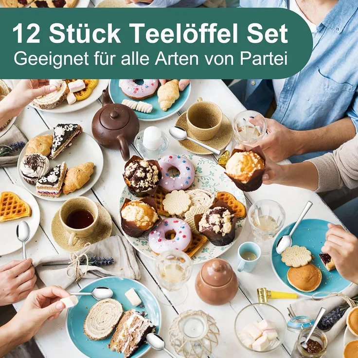 TEAMFAR Kaffeelöffel Set 12 Stück Edelstahl Dessertlöffel 13,6cm Spiegelpoliert – Bild 6