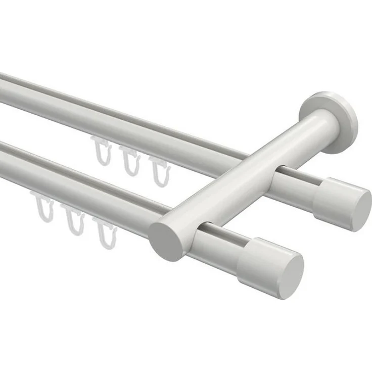 INTERDECO Gardinenstange Platon Santo, Ø 20 mm, 2-läufig, Wandmontage, Weiß – Bild 5