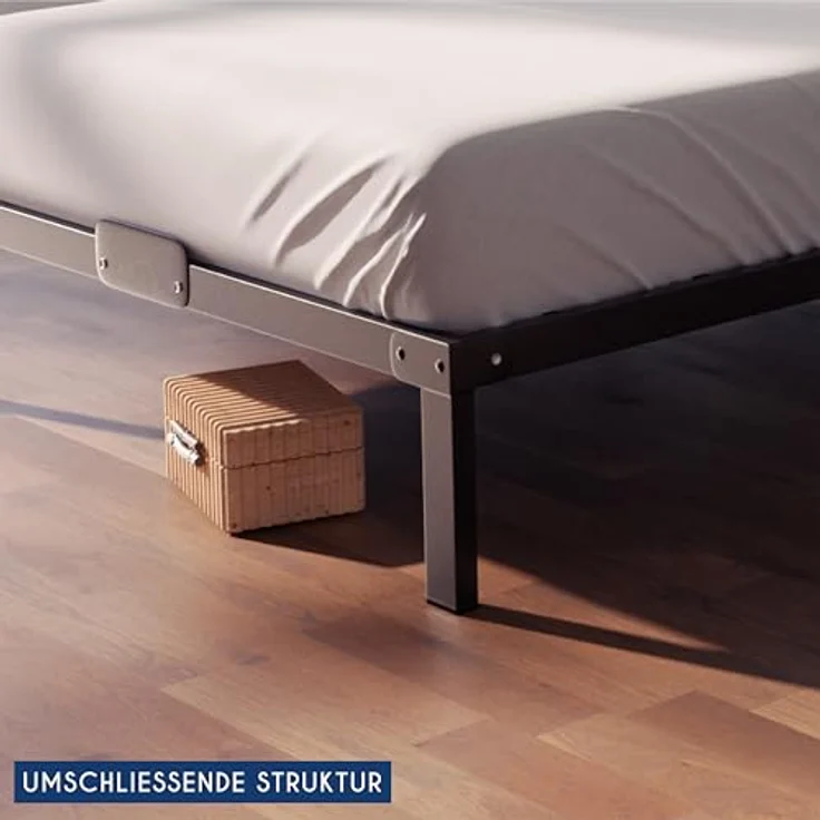 Dreamzie Bett 90x200 aus Metall - Bettgestell 90x200 für Matratze Einzelbett, Höche 25 cm - Robust, Leichte Montage, Umfangreicher Stauraum - Schwarzer Lattenrost – Bild 7
