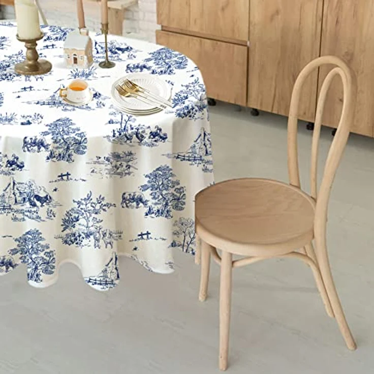 Rustikale ovale Tischdecke, 152,4x213,3 cm, blau-weiß, Landhaus-Tischdecke, klassischer französischer Dorfdruck, Polyester, wasserdicht, Tischdecke für Bauernhaus, Küche, Innen- und Außenbereich, – Bild 4