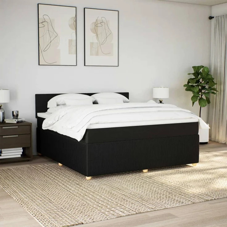 vidaXL Boxspringbett mit Matratze Schwarz 180x200 cm Stoff 3287530 – Bild 3