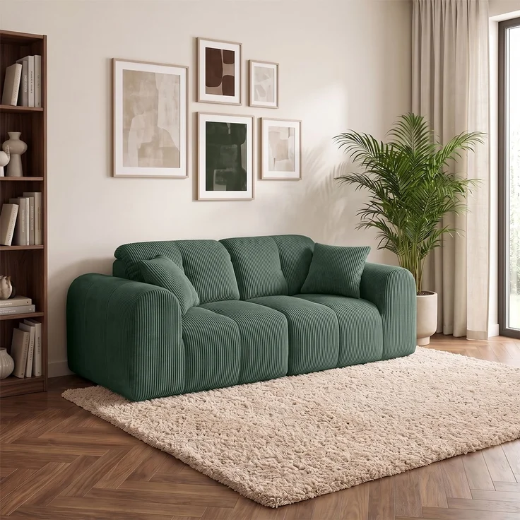 skølm 'Vanaheim' Sofa 2 Sitzer mit 2 Kissen, Cloud Sofa dunkelgrün, Cord, Vollschaumcouch mit Federkern und Vakuum-Kompression, kein Aufbau erforderlich – Bild 5