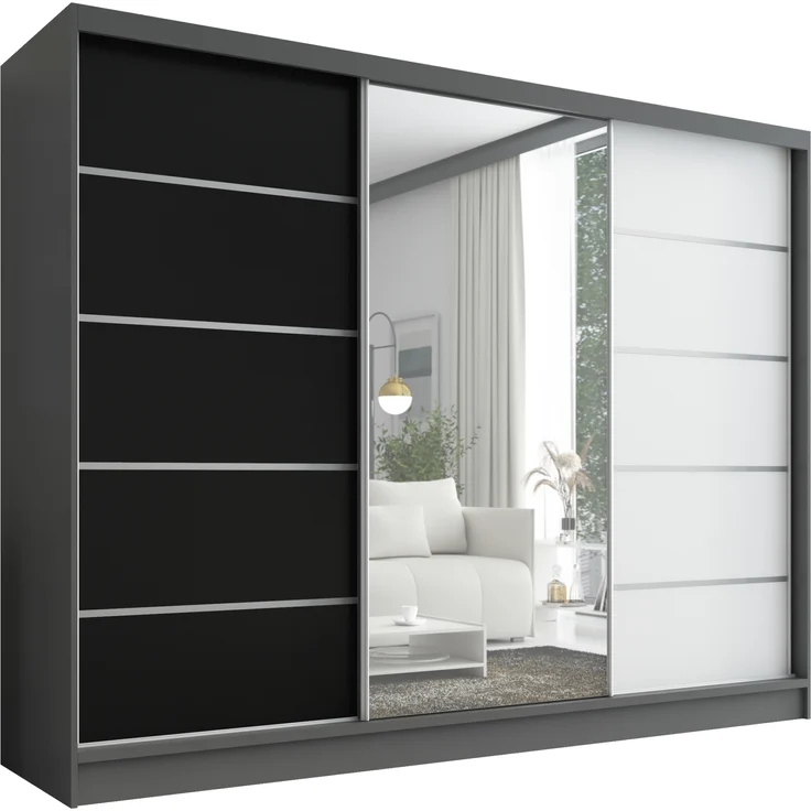 A&J MöbelLand Schwebetürenschrank AURELIA, Graphit, Schwarz, Weiß, Leiste: Weiß – Bild 1