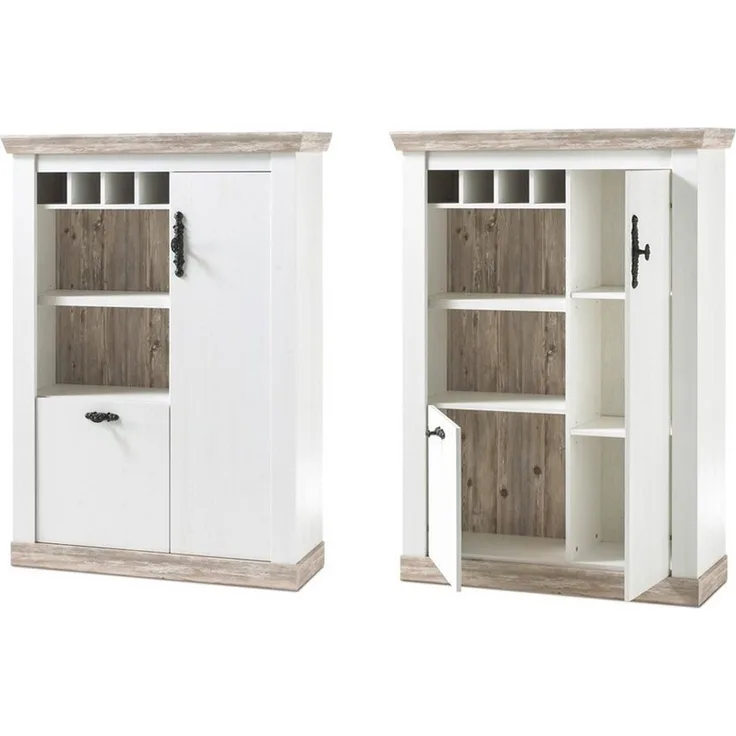 Lomadox Highboard FERNA-61, Pinie weiß und Oslo Pinie dunkel Nb. 105x146x37cm