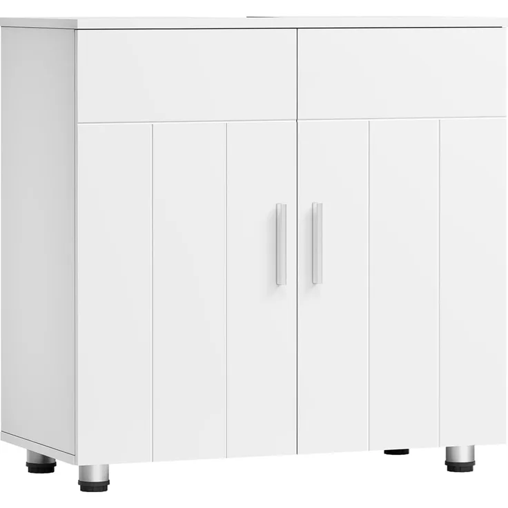 EUGAD Waschbeckenunterschrank,Unterschrank, Waschtischunterschrank, Badezimmerschrank mit 2 Türen,Verstellbarer Trennwand, Metallscharnieren, Landhausstil Weiß 60 x 60 x 30 cm
