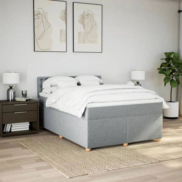 vidaXL Boxspringbett mit Matratze Hellgrau 140x200 cm Stoff 3289017 – Bild 4