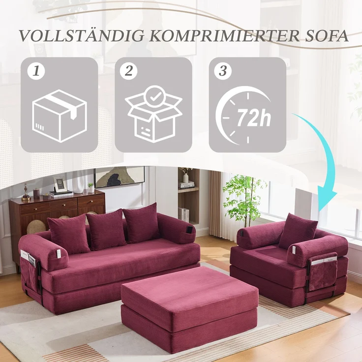 ZUBALIYA Ecksofa 94x67 cm, mit Ablageflächen, mit Cordbezug, mit breiten Armlehnen, modular aufgebaut, mit Schaumstoffpolsterung – Bild 8