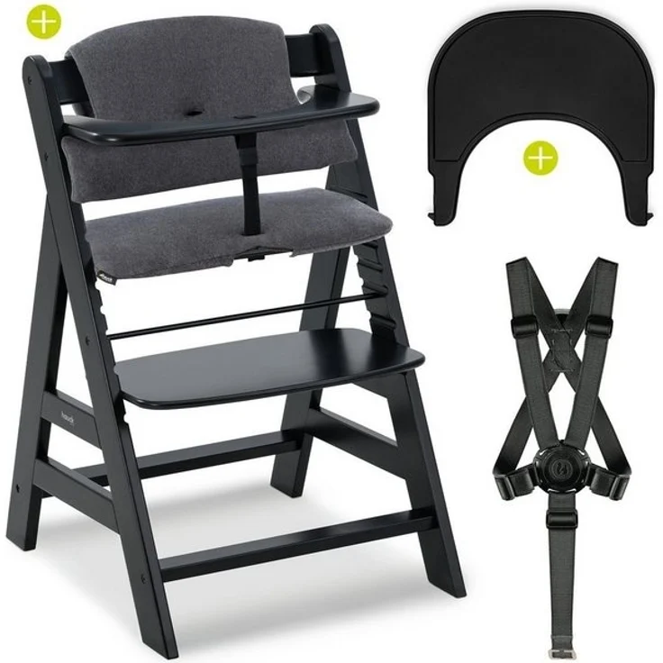 Hauck Hochstuhl Alpha Plus Black (Set), Mitwachsender Kinderhochstuhl mit Essbrett Click Tray & Sitzkissen – Bild 4