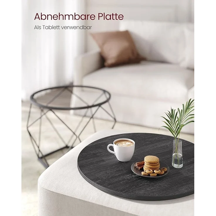 Vasagle Couchtisch rund, 2er Set mit abnehmbarer Tischplatte, tintenschwarz, 60 x 60 x 45 cm – Bild 2