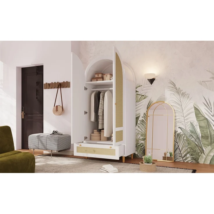 TavilaEcon Kleiderschrank Garderobenschrank im Landhausstil, mit 2 Türen und 1 Schublade weiß 180 × 50 × 85 cm (H × T × B) – Bild 7