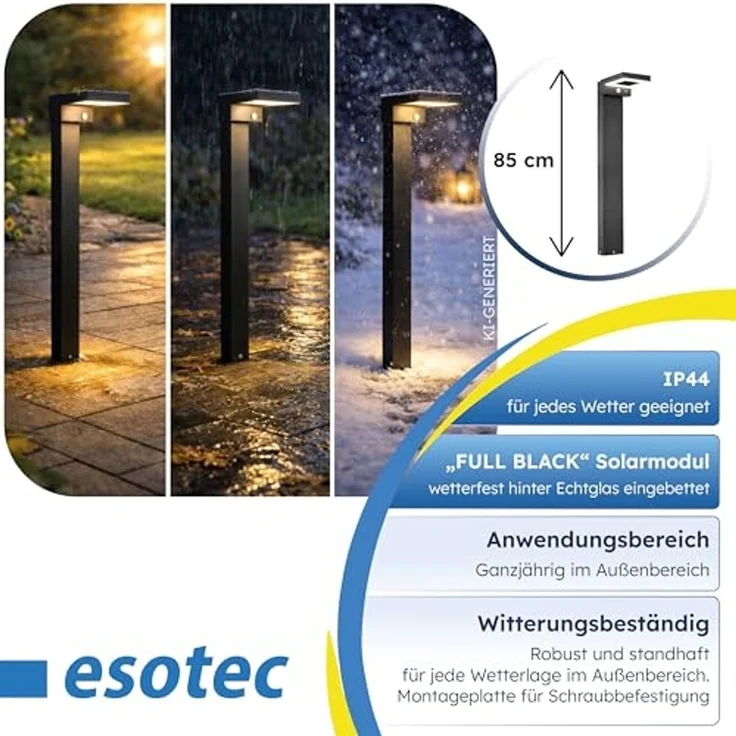 esotec LED Solarleuchte Metall PIR-Standleuchte Stella H80cm 3Modi 40LEDs 3000K Garten 102936, LED fest integriert – Bild 6