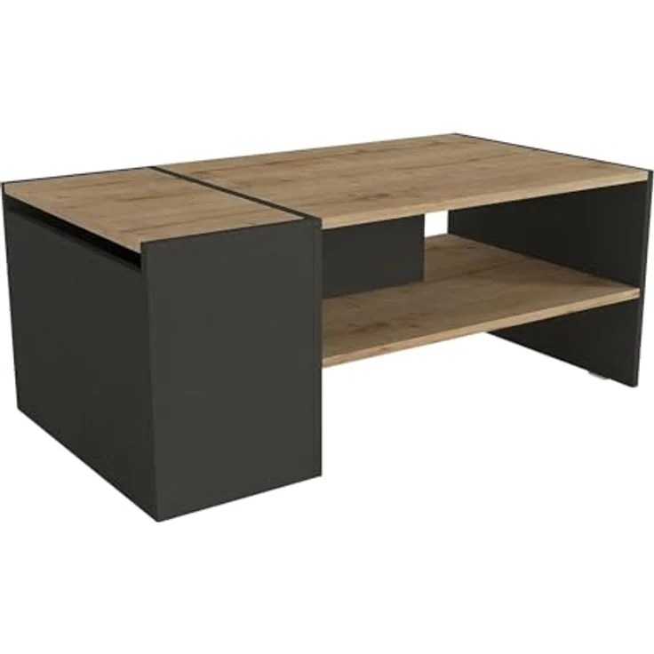 Vente-Unique Couchtisch Velkan, rechteckig, Anthrazit und Holz, 1 Fächer, 60x45x110 cm, ideal für Wohnzimmer – Bild 1