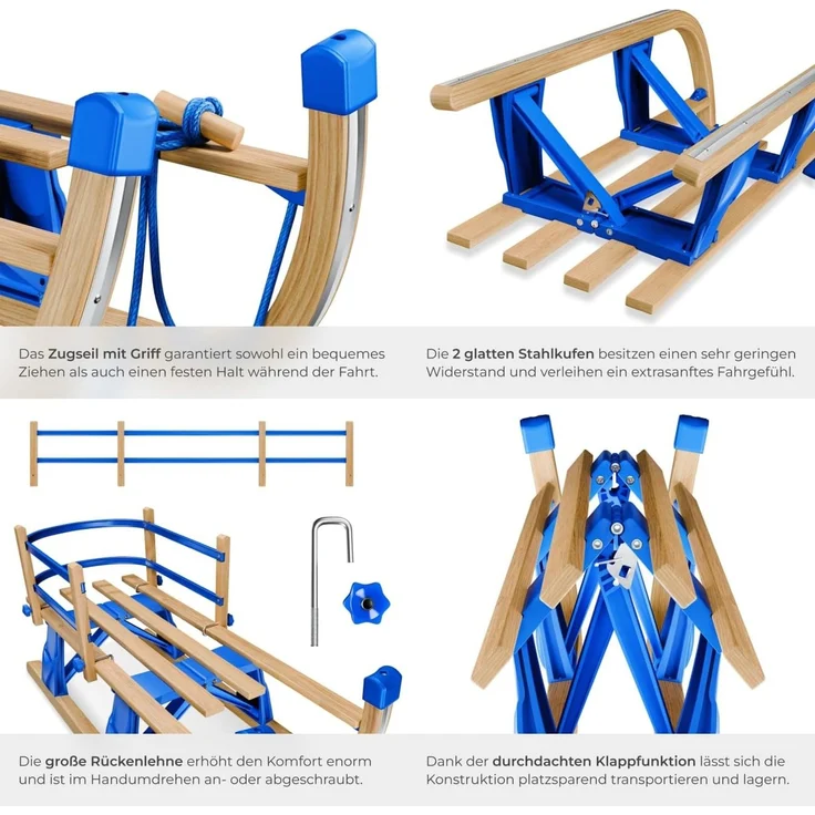 tectake Schlitten Holzschlitten, klappbar, mit Rückenlehne – Bild 5