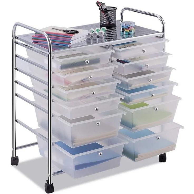 COSTWAY Rollwagen, mit Arbeitsplatte & 12 stapelbaren Schubladen, 38 x 64 x 75 cm – Bild 3