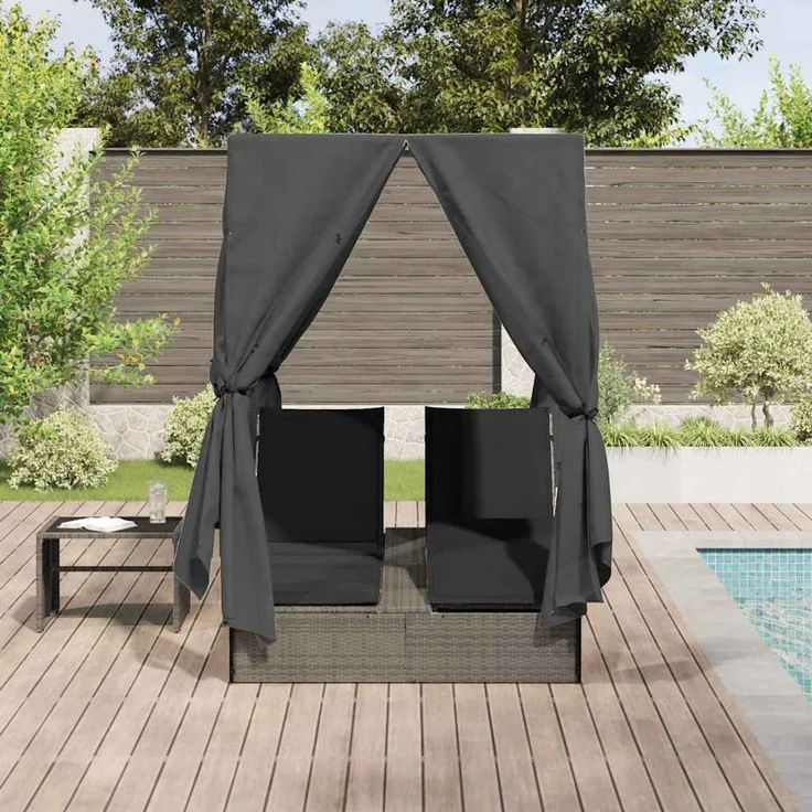 vidaXL Doppelte Sonnenliege Grau Poly-Rattan 3376129 – Bild 3