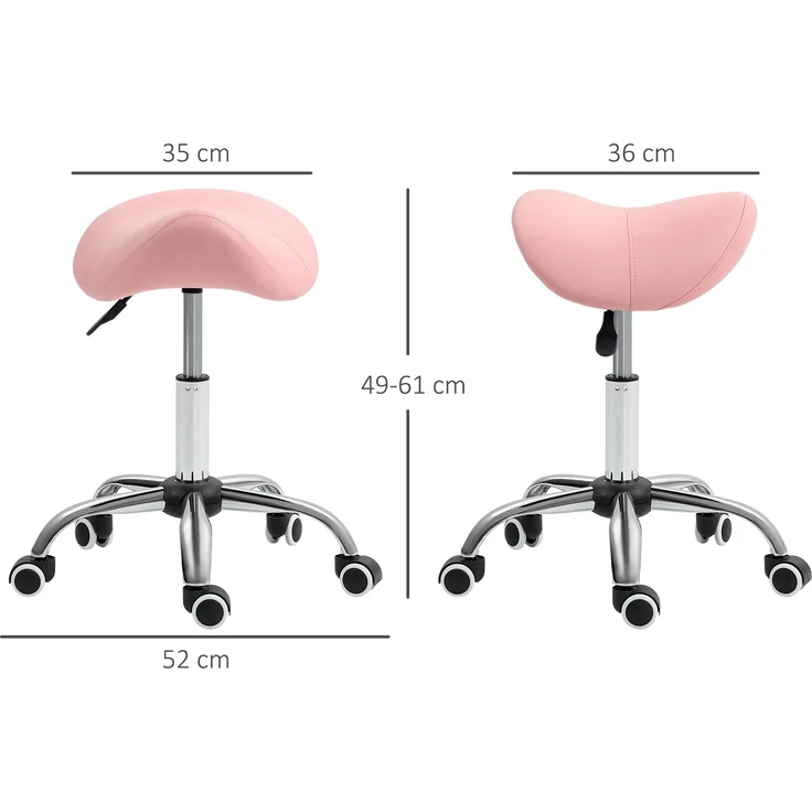 HOMCOM Rollhocker, PU, Metall, Rosa, 52L x 53B x 49-61H cm – Bild 3