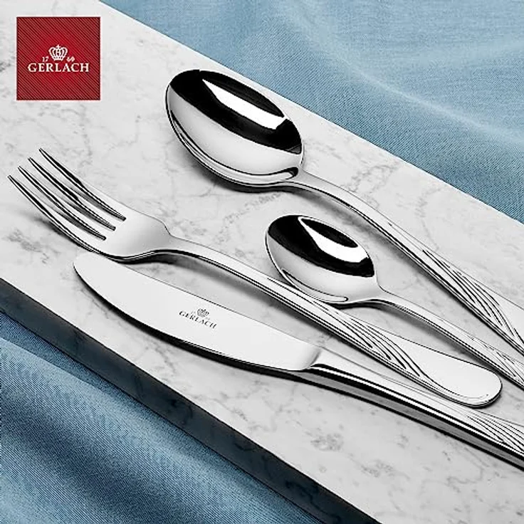 Mondex Celesita Besteckset, Silber, 24-teiliges Set mit Tafelmessern, Gabeln, Löffeln und Teelöffeln, elegantes Design mit feinen Ornamenten – Bild 6