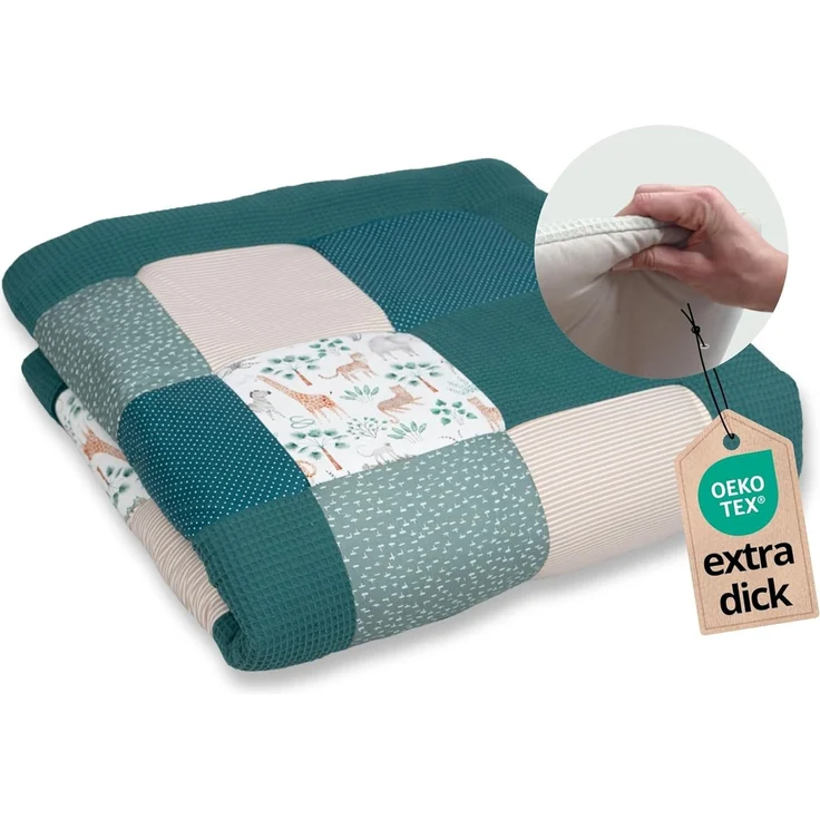 ULLENBOOM Krabbeldecke für Baby 120x120 cm, 100% Oeko-TEX Materialien, Made in EU, Dick & weich gepolstert, Madagaskar - ideal als Babydecke & Spieldecke Baby