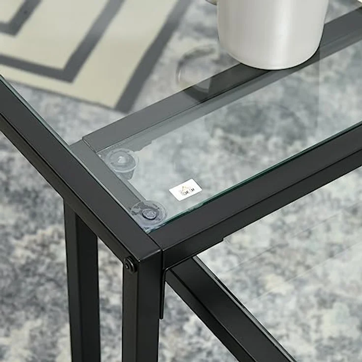 HOMCOM Couchtisch-Set, Transparentes Glas und schwarzes Metall, 2-teilig, stapelbar, 56x44,5x119 cm – Bild 7