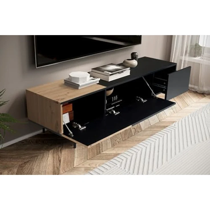 Livetastic Lowboard, Schwarz, Eiche, Holzwerkstoff, 1 Schublade, 150x40x40 cm, stehend für Wohnzimmer – Bild 5