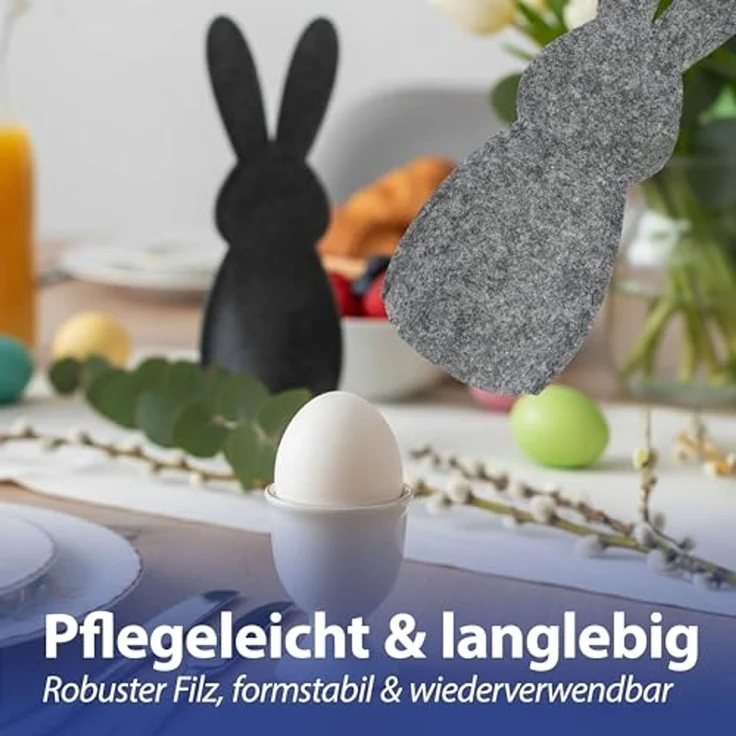 CEPEWA Eierbecher Eierwärmer Hase 6er Set Polyesterfilz grau anthrazit 10,5x23cm Ostern – Bild 6