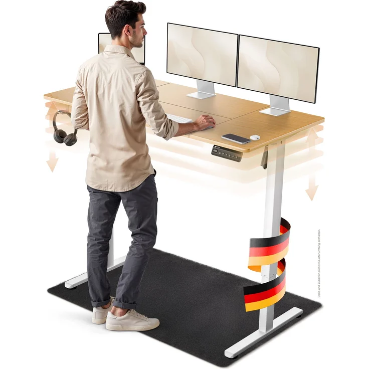 LUTIVO Foxtrot, Höhenverstellbarer Schreibtisch Elektrisch, Memory-Funktion und Kabelmanagement, 120 x 60 cm, Weiß/Holz – Bild 4