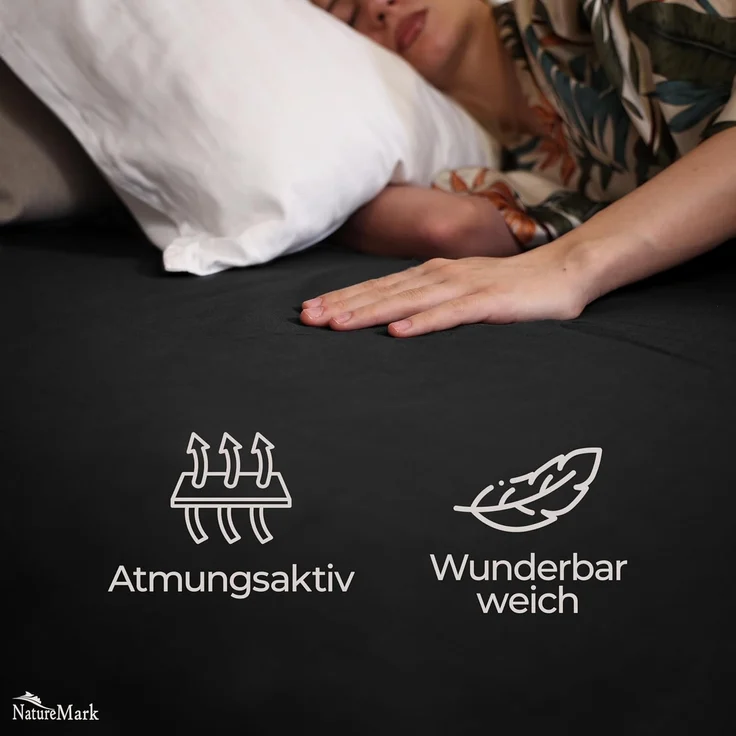 NatureMark Bettlaken klassisches Betttuch Haustuch, 100% Baumwolle, Gummizug: ohne, (1 Stück), Laken Haustuch, viele Größen und Farben, 140x200 cm, Schwarz – Bild 2