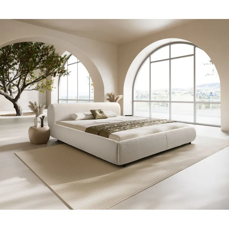 Polsterbettgestell Shona 180x200 cm Bouclé Creme-Weiß