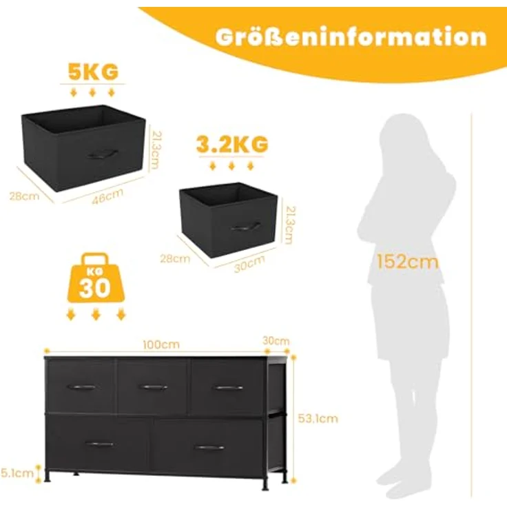 Sweetcrispy Kommode mit Stoffschubladen, Schwarz – Bild 3