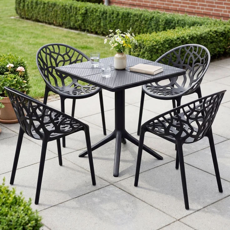 Gartenmöbel-Set SOFIA mit 4 Stühlen - 180x180x80cm, Kunststoff, Schwarz | Balkonset Gartenset Tisch mit Stühlen Bistroset Outdoor – Bild 4