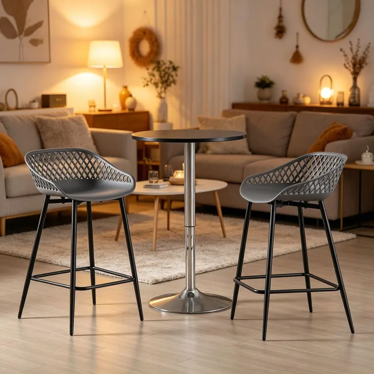 Barhocker H 84 x T 48,5 x B 47 cm aus PP und Metall, Grau, 2er-Set